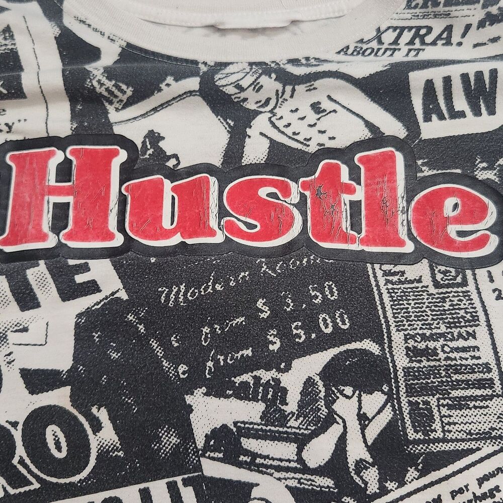 Bailey Launder-L-HUSTLE-AOP Streetwear News/Comic Long Sleeve Tee-Distressed